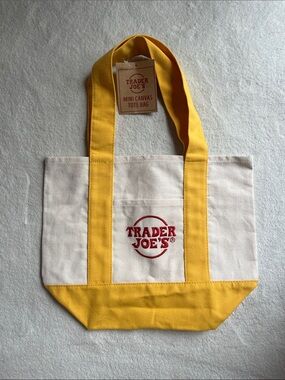 Trader Joe's Mini Canvas Tote Bag Yellow-Trim NWT